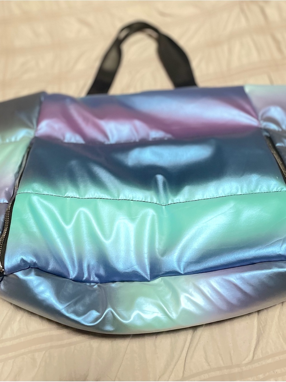 Iridescent Puffer Tote Bag - Blue Green